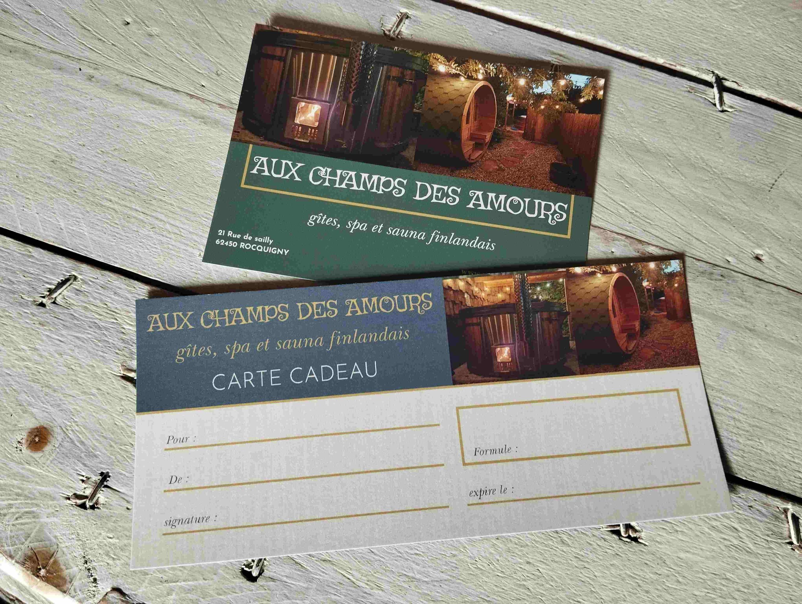 Cartes cadeaux pour les gîtes Aux Champs des Amours